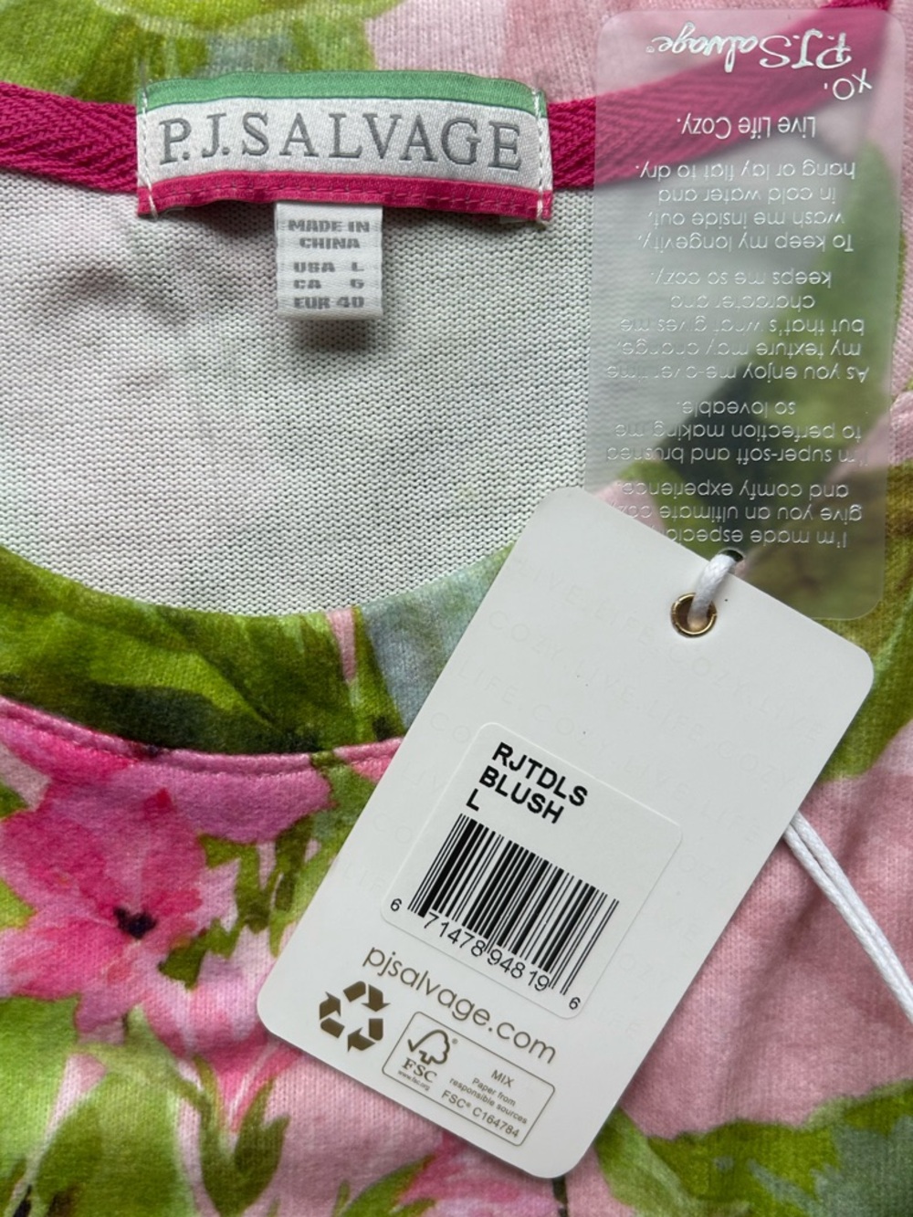 PJ Salvage Tropicana Dreams Long Sleeve Top Size Large in Blush NWT - Picture 5 of 6